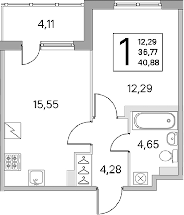 1-комнатная квартира 36.77 м², 1/5 эт., ЖК «ЮгТаун. Олимпийские кварталы»